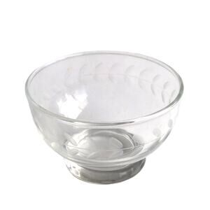 Vintage Floral Etched Glass Clear Sugar Bowl Dessert Parfait Candy Side Dish MCM